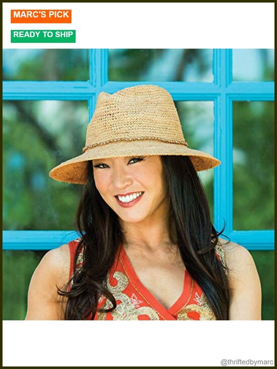 Natural Raffia Wide Brim Fedora Sun Hat with Adjustable Drawstring main image 4